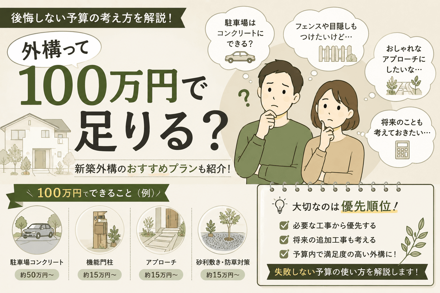 外構100万円でどこまでできる?後悔しない予算の考え方を解説